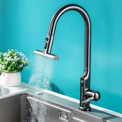 Pull Out Rainfall Kitchen Faucet Temperature Digital Display Rotation Mixer 3 Modes Sprayer Nozzle Hot Cold Sink Water Tap Crane