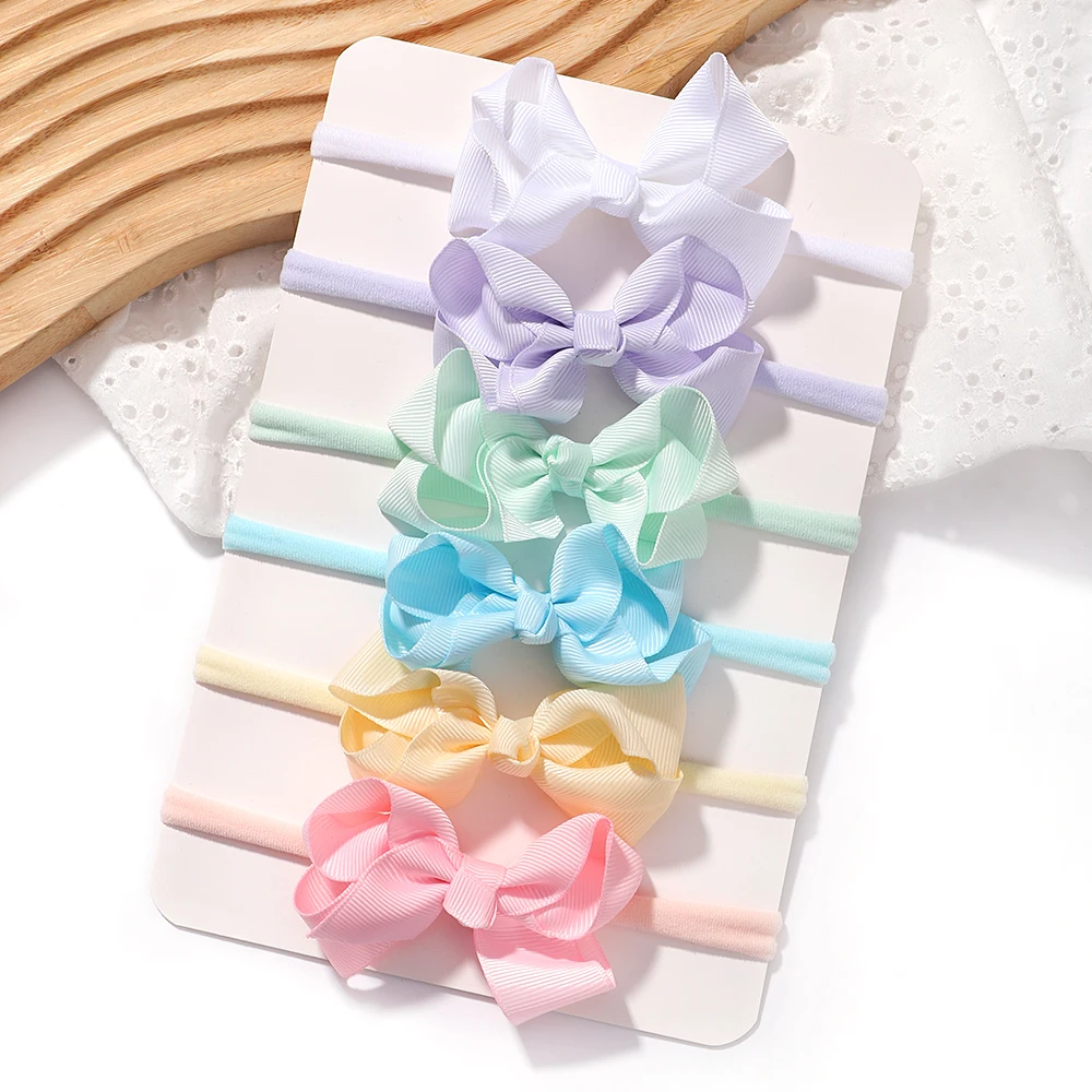 6Pcs/Set Baby Girl Headbands Newborn Bows Elastic Hair Bands Flower Nylon Infant Toddler Hairband Headwear Baby Hair Accessorie