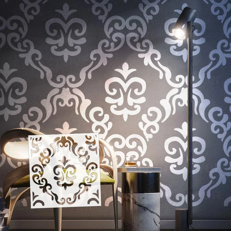 

Большой настенный трафарет с узором в стиле барокко 30–70 см, многоразовый шаблон в европейском стиле, декоративный настенный трафарет для DIY, макияж для комнаты