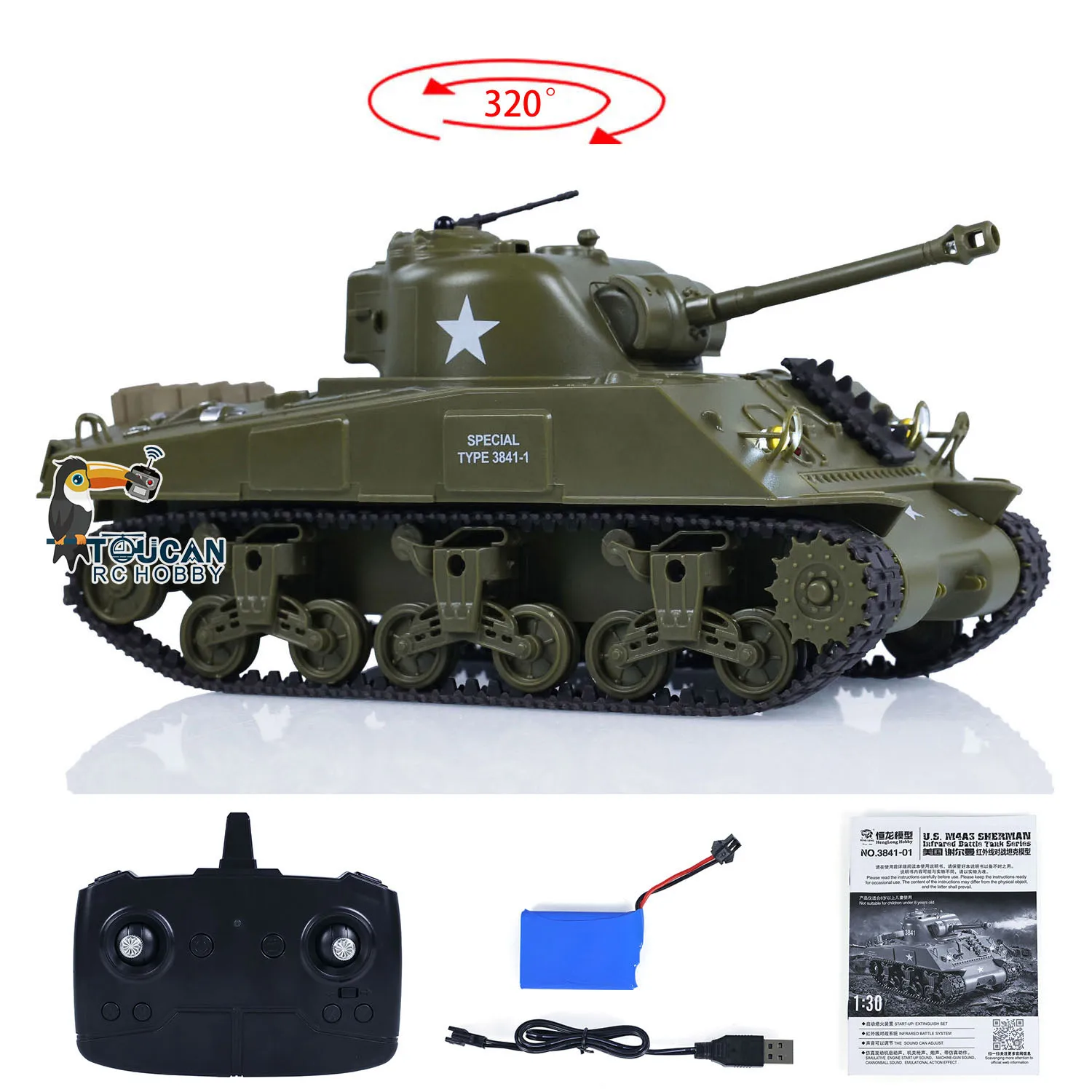 New 1/30 Heng Long RC Battle Tank Sherman M4A3 3841-01 2.4G Remote Control Plastic Tanks Vehicle Cars Toys for Boys Gift TH23393