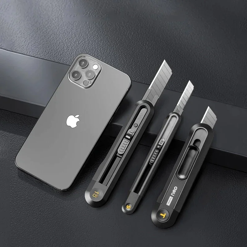Deli Home Durable Sharp Practical Art Knife Cutting, High Carbon Steel SK2 Blade Automatic Recyclable Self locking Box Cutter