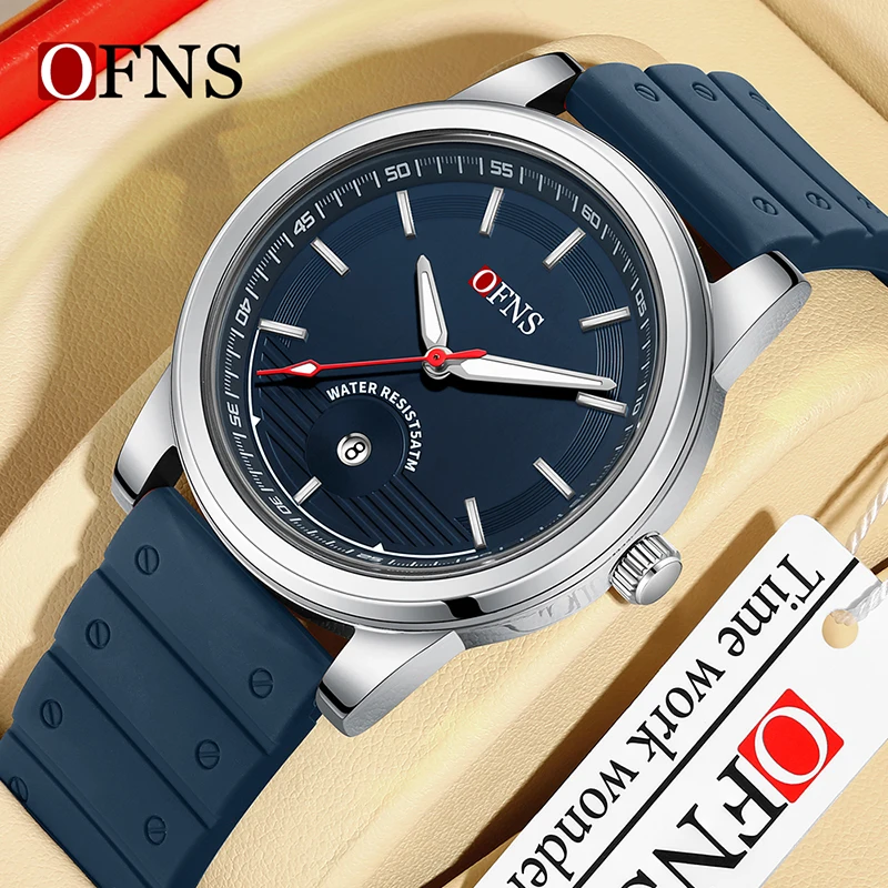 OFNS New Style Fashion Business Men\'s Quartz Watch High Quality Silicone Strap Calendar Waterproof Leisure Sports Men Watch Hot