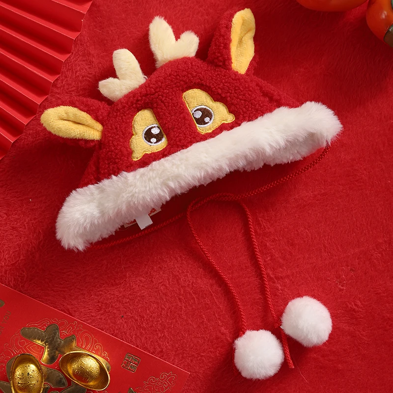 HOOPET Dog New Year Hat Winter Warm Dog Bomei Cat Headwear Autumn and Winter Pet Cat Headwear