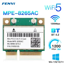 Cartão sem fio Mini PCI-E WiFi, Bluetooth 4.2, 1200Mbps, MC-AC7265, Windows 7, 8, 10, 802.11AC, 2.4G, 5Ghz, 8265AC, Laptop