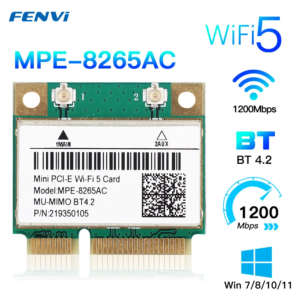 Dwuzakresowa karta bezprzewodowa MINI PCI-E WIFI 2.4G/5Ghz 8265AC z Bluetooth 4.2 1200Mbps MC-AC7265 Windows 7/8/10 802.11AC do laptopa