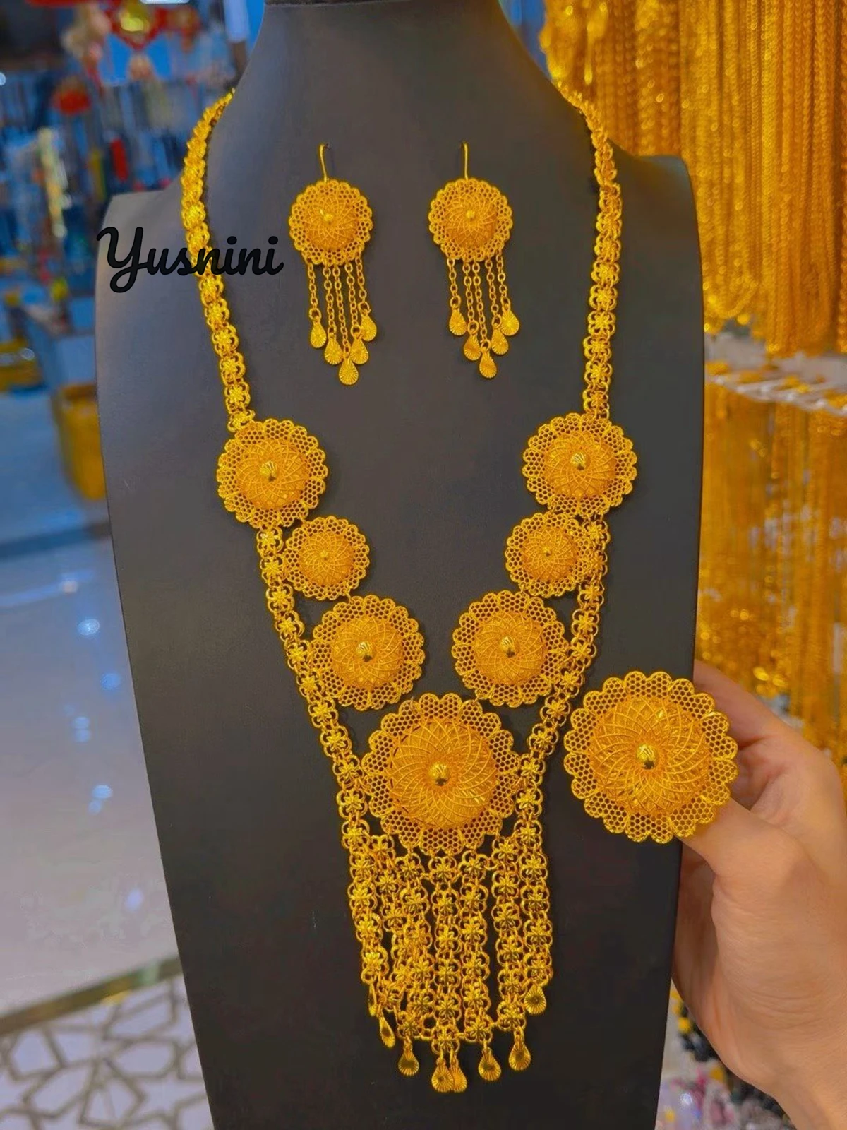New Dubai Fashion Women's 24K Gold Plated Necklace Earrings Exquisite Engagement Party Jewelry Set for Lovers DD11046