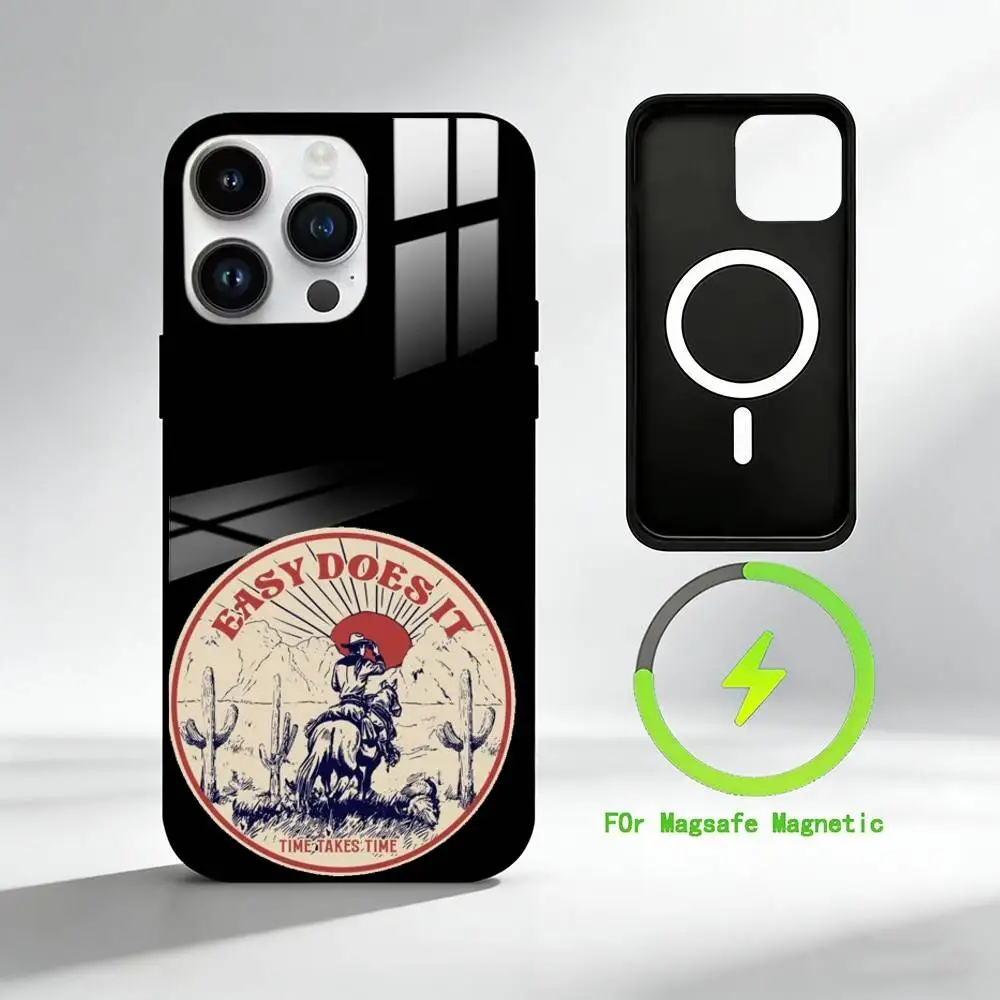 W-Western Vintage Phone Case For iPhone 17 16 15 14 13 12 Pro Max Plus for Mirror Wireless Magnetic Cover