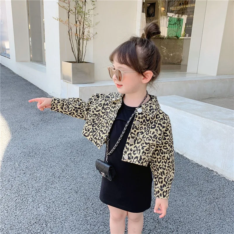 

Childrens Set Clothing Spring Autumn New Korean Baby Knitting Dress Leopard Print Loose Coat Two Pieces Tide Girl 2024