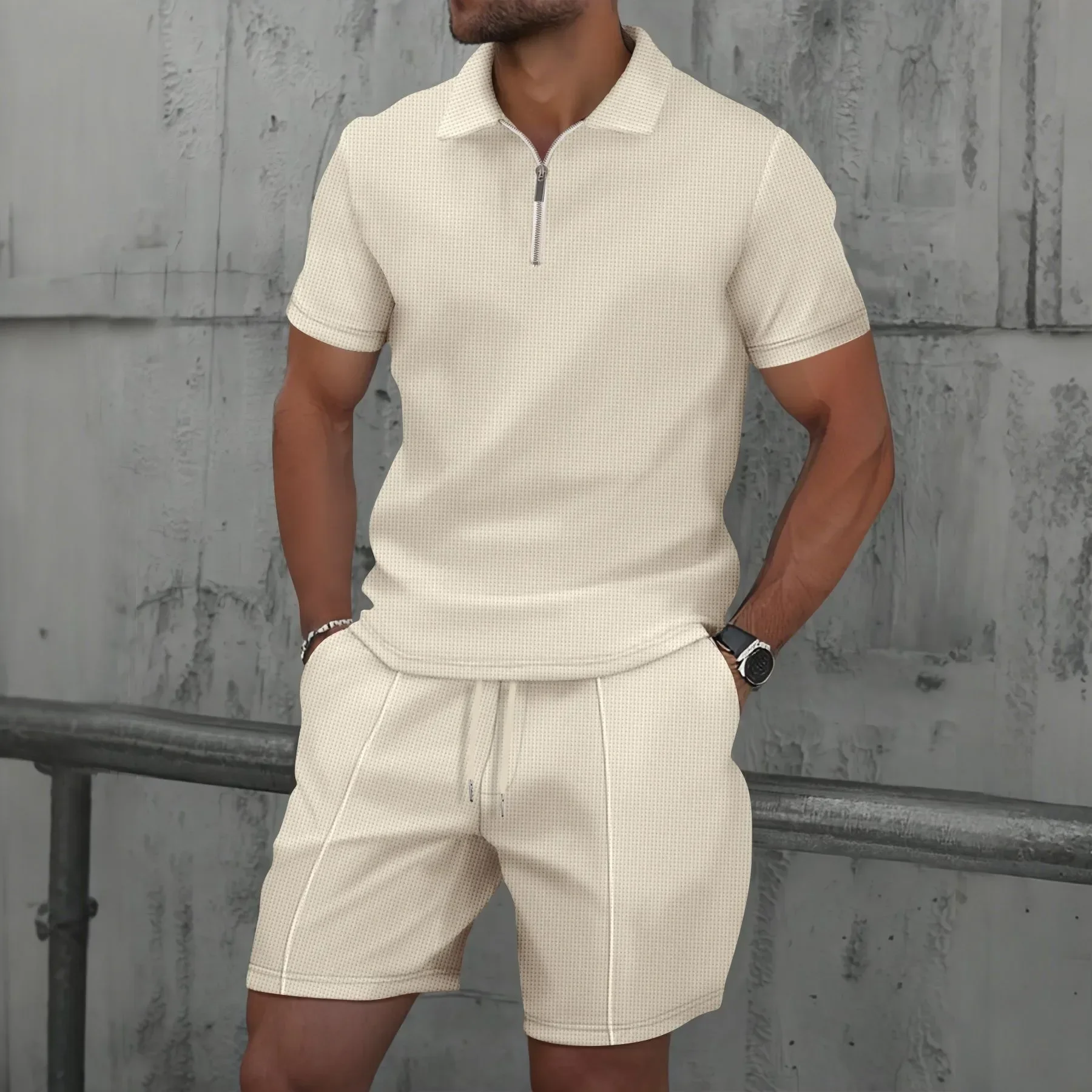 

Summer Men Sports Polo Suit Short Sleeve Stylish Zipper Polo Shirt And Shorts Set Men Casual Streetwear 2-pie Leisure Sports Set