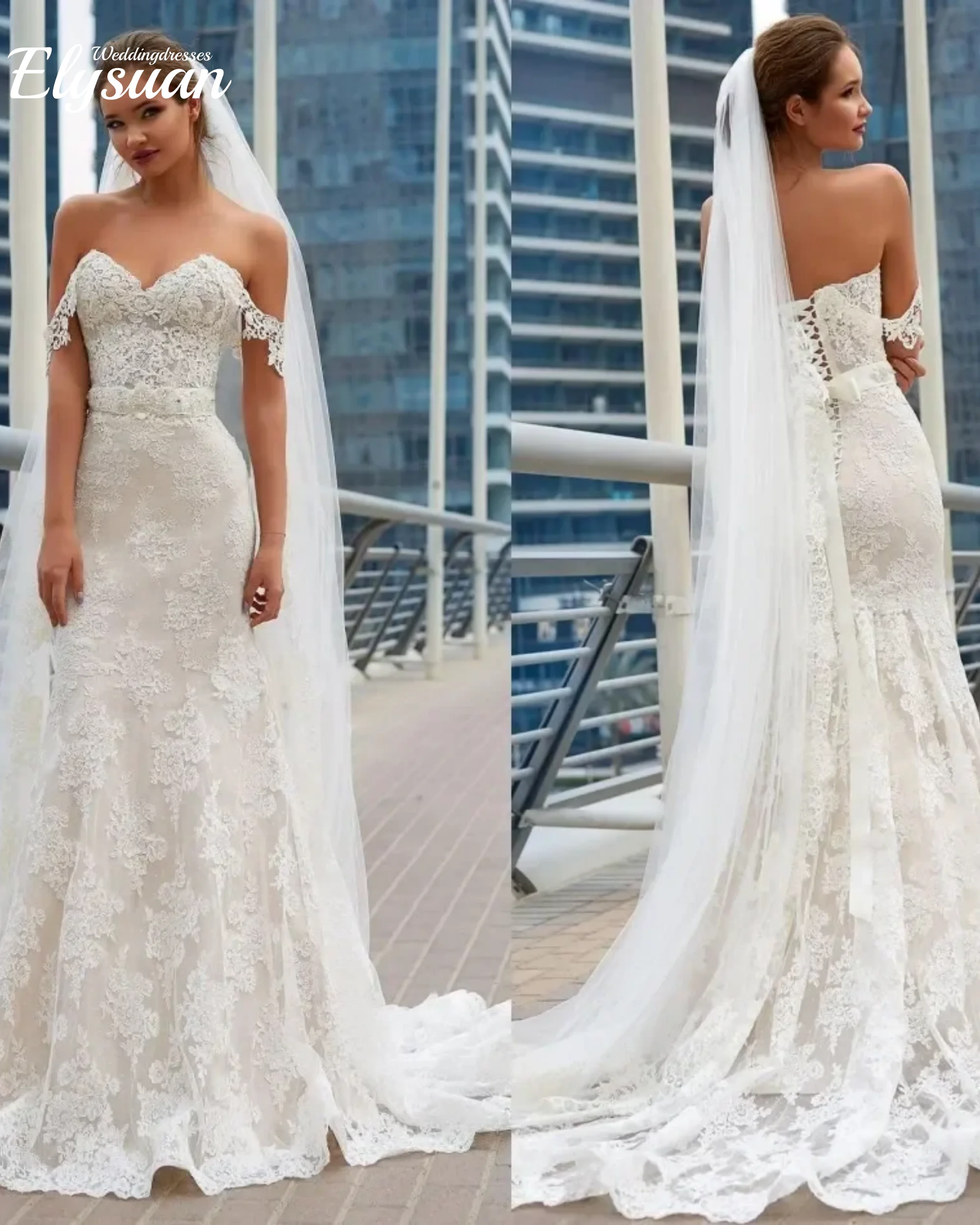 Customized Classic Modest Lace Mermaid Wedding Dresses 2026 Sexy Lower Shoulder Decal Beach Sweetheart Pearl Corset bridal dress