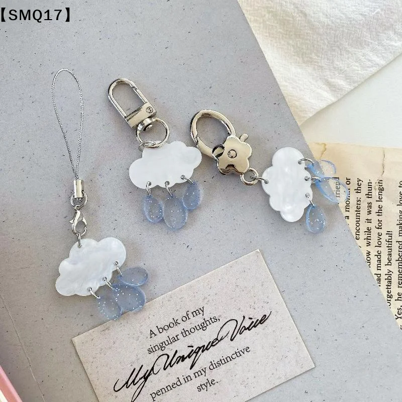 Cute Cloud Raindrop Keychain INS Raindrop Charms Mobile Phone Rope Pendant Keyring Phone Lanyard For Bag Phone Decoration【SMQ】