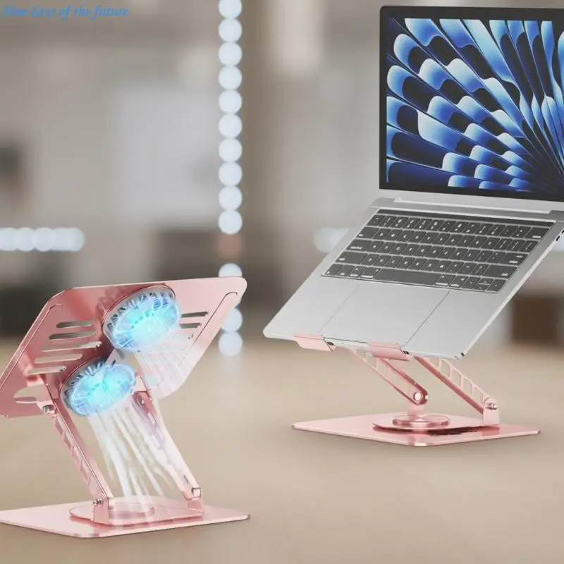 Double Cooling Fan Laptop Stand For 17.3Inch Notebook Adjustables Height Ergonomic Design And 360 Degree Rotation E65A