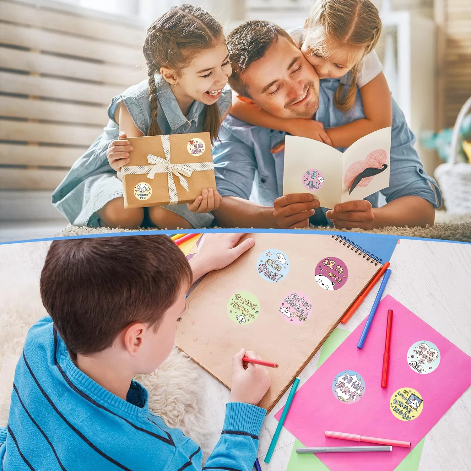 500Pcs Children Cartoon Animal Dog Stickers Baby Stickers Kindergarten Inspirational Little Red Flower Reward Roll Stickers