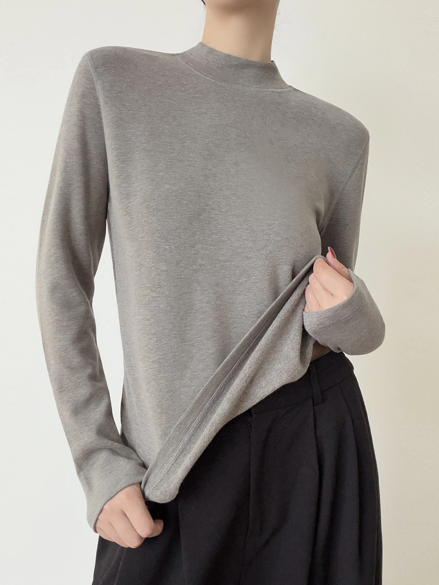 

Fce Lined round Ne Thermal irt Women's Autumn Winter Slim Fit Inner Wear Long Sve T-irt Velvet Soft Knitted Top