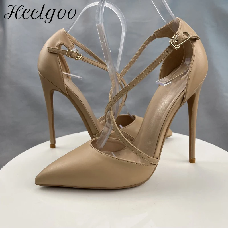 

Heelgoo Nude Matte Women Sexy Cross Strap Pointed Toe High Heels Shoes Elegant Chic Stiletto Pumps for Party Customize 33-46