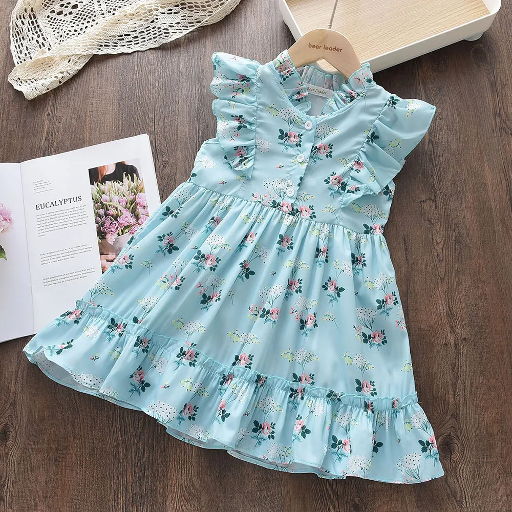 Bear Leader Girls Princess Dresses New Fashion Baby Girl Summer Sleeveless Costumes Kids Ruffles Sweet Clothes Fancy Suits 3-7Y