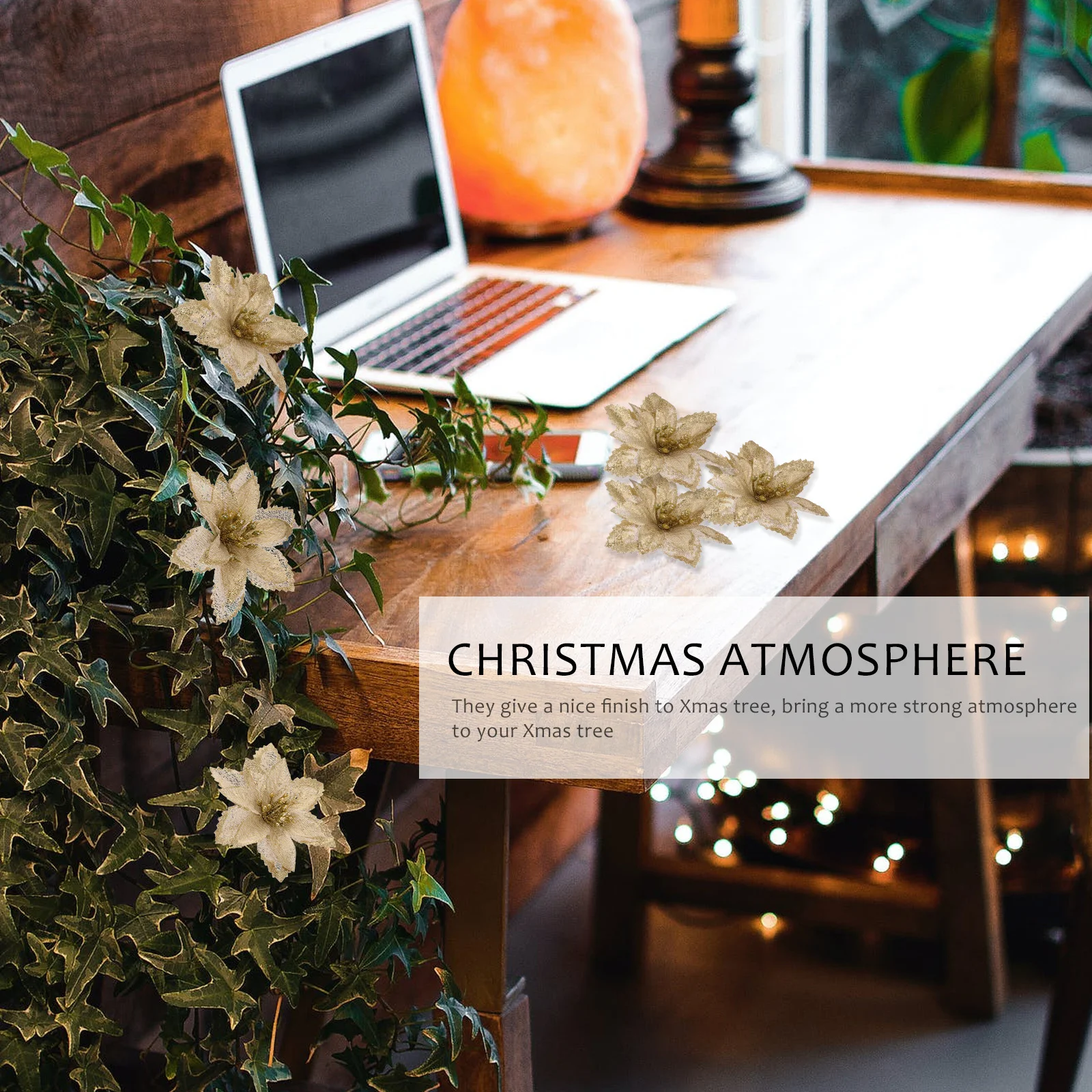 

24Pcs Xmas Flower Props Beautiful Simulated Flowers Lifelike Xmas Tree Decorations Festive Fabric Decors