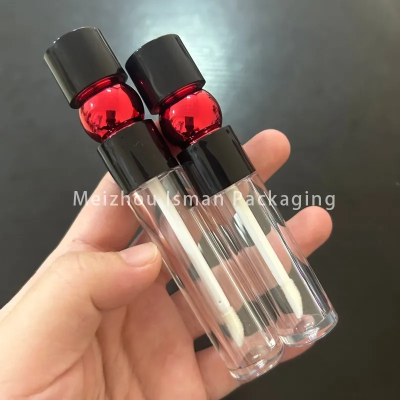 50pcs Empty empty cute clear red refillable ball top lip gloss container gourd shape lipgloss tubes with round lid 3ml 6ml