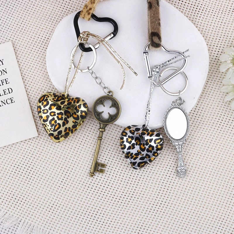 Maillard Y2K Leopard Print Love Mirror Charm Braided Rope Phone Chain Fashion Keychain Pendant Girly Bag Hanging Ornaments Gifts