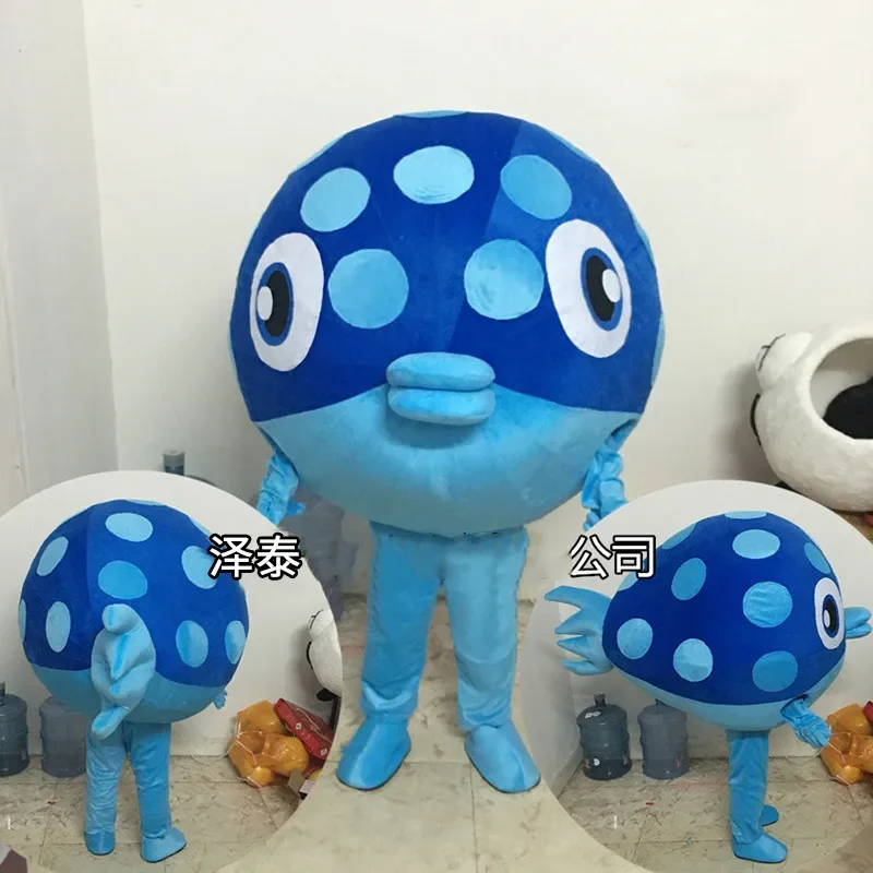 Blue Puffer fish cartoon Mascot Costume Adult size Fancy Dress Cosplay Costume outfit for halloween carvinal party event perform