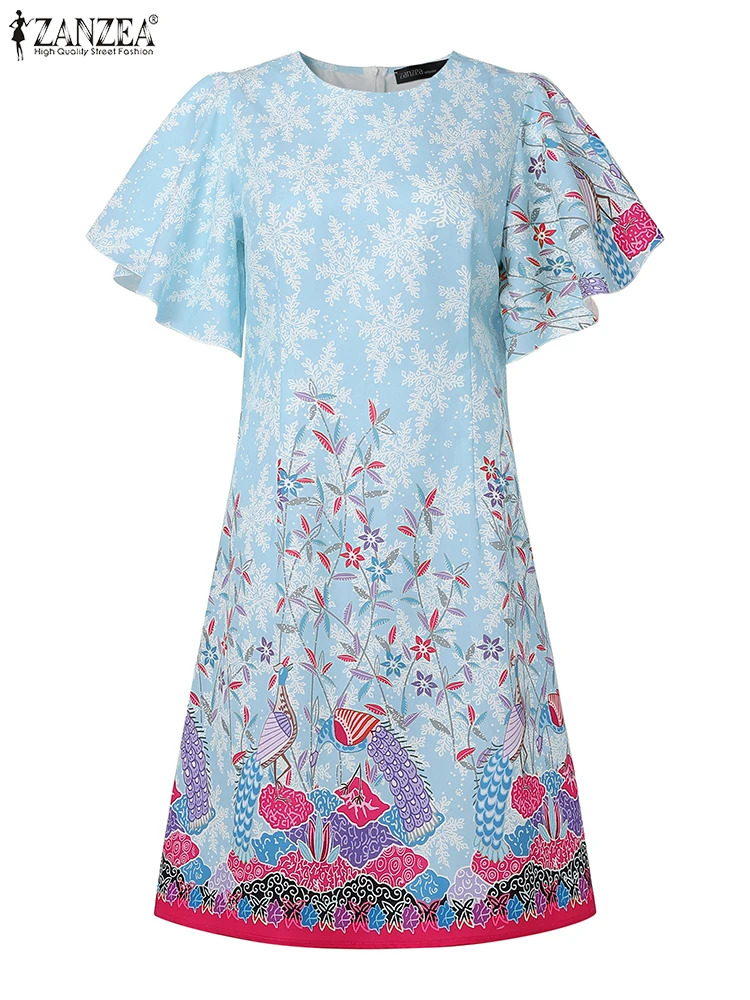 

Vintage Printed Dress Women Elegant Knee-Length Office Sundress Fashion Ruffled Sleeve Robe Casual A-Line Vestidos 2025 ZANZEA