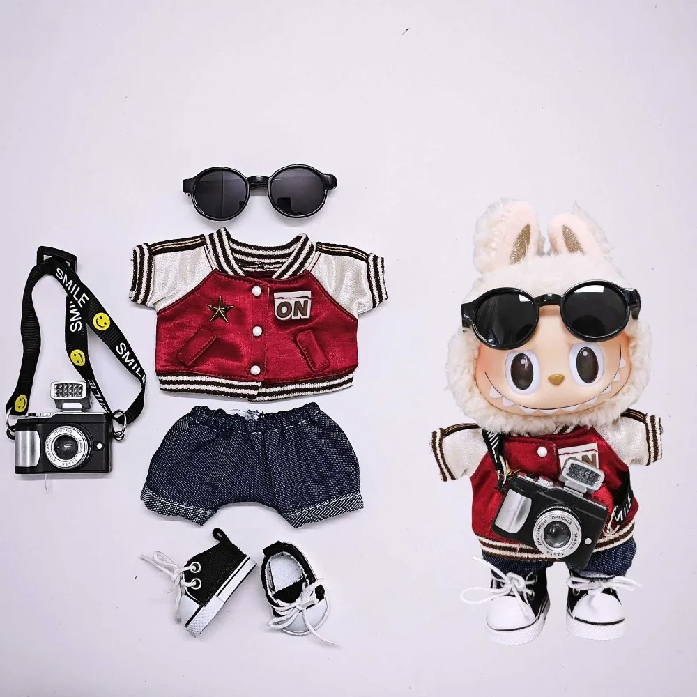 

For 17cm Labubu Clothes Red baseball jersey Labubu Outfit Labubu Doll Clothes & Accessories