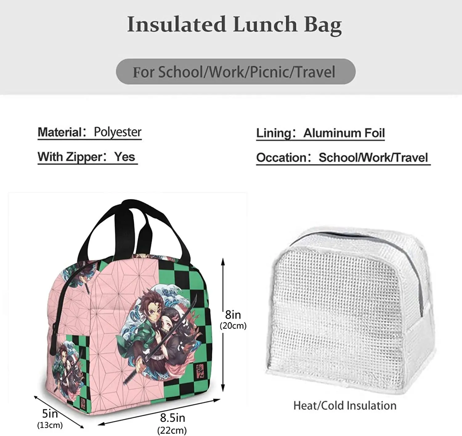 Anime Lunch Bag Tote Meal Bag Reusable Insulated Portable Anime Lunch Box for Women Mens Boy Girl Work School Picnic