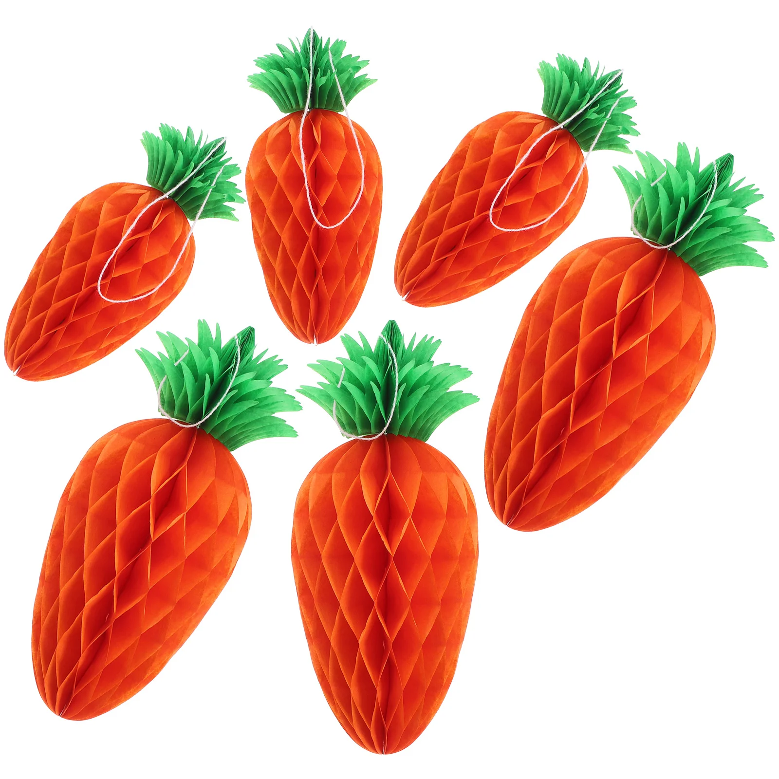 

6pcs Honeycomb Carrot Hanging Ornaments Tissue Pom Poms Wall Ceiling Decor For Easter Party Kids Classroom Spring Celebration