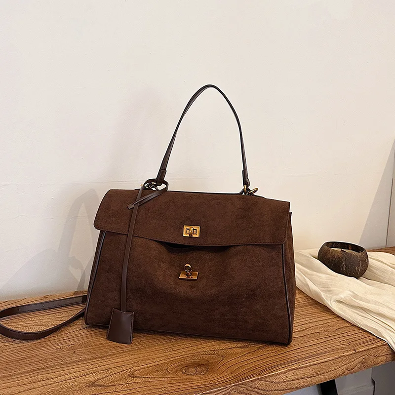 Light Luxury Vintage Tote Bag Popular New European America Large-capacity Shoulder Bag High-quality Pu Suede Matte Crossbody Bag