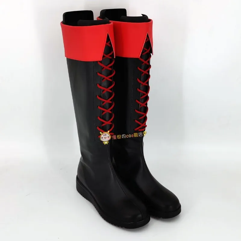 Anime GINTAMA Kagura Ieader Cosplay Shoes Black Red Handmade Boots Faux Leather Boots Carnival Party Halloween Boots