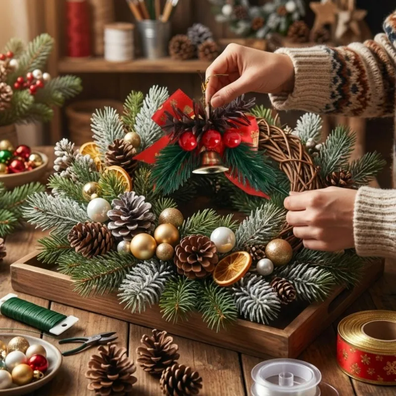 30/1x Mini Christmas Bowknot Bells Pinecone Red Berries Ornament Xmas Tree Gift Box Bells Home Holiday Party DIY Decor Pendents view 4
