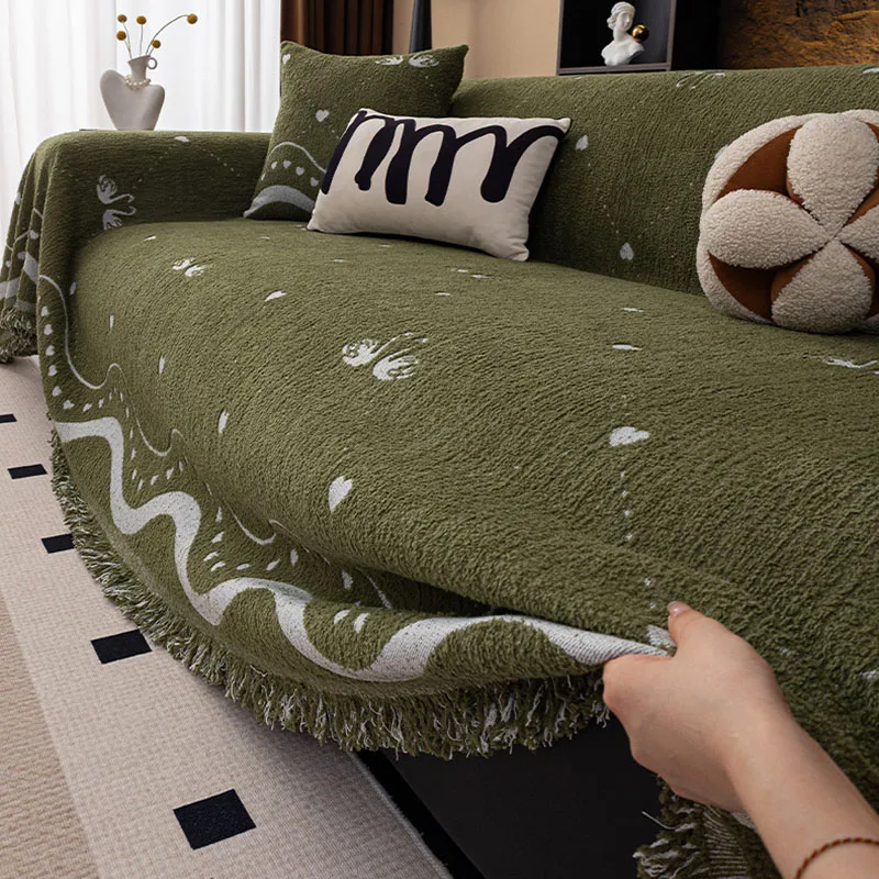 European Simple Printed Sofa Cover Solid Soft Chenille Couch Cover for Living Room Anti-Wear Anti-Scratch Furniture Protector