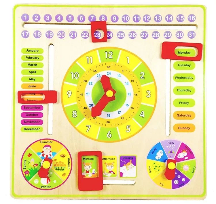 [Funny] Multi-function Wooden Calendar Clock Learning & Education Toy Baby Early Learning Intelligence Development Toy kids gift