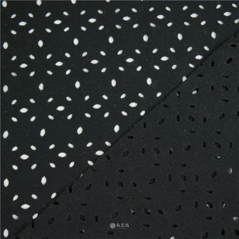 Pure black fine hollowed-out woolen fabric for autumn and winter handcrafted designer clothing
