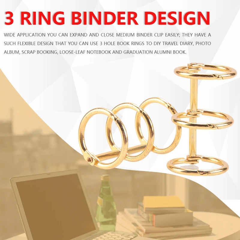 ABDW-20Pcs 3 Ring Gold Book Rings Leaf Binders Office Book Rings Snap Split Hinged With 20 Mm Inner Diameter Gold Book Rings