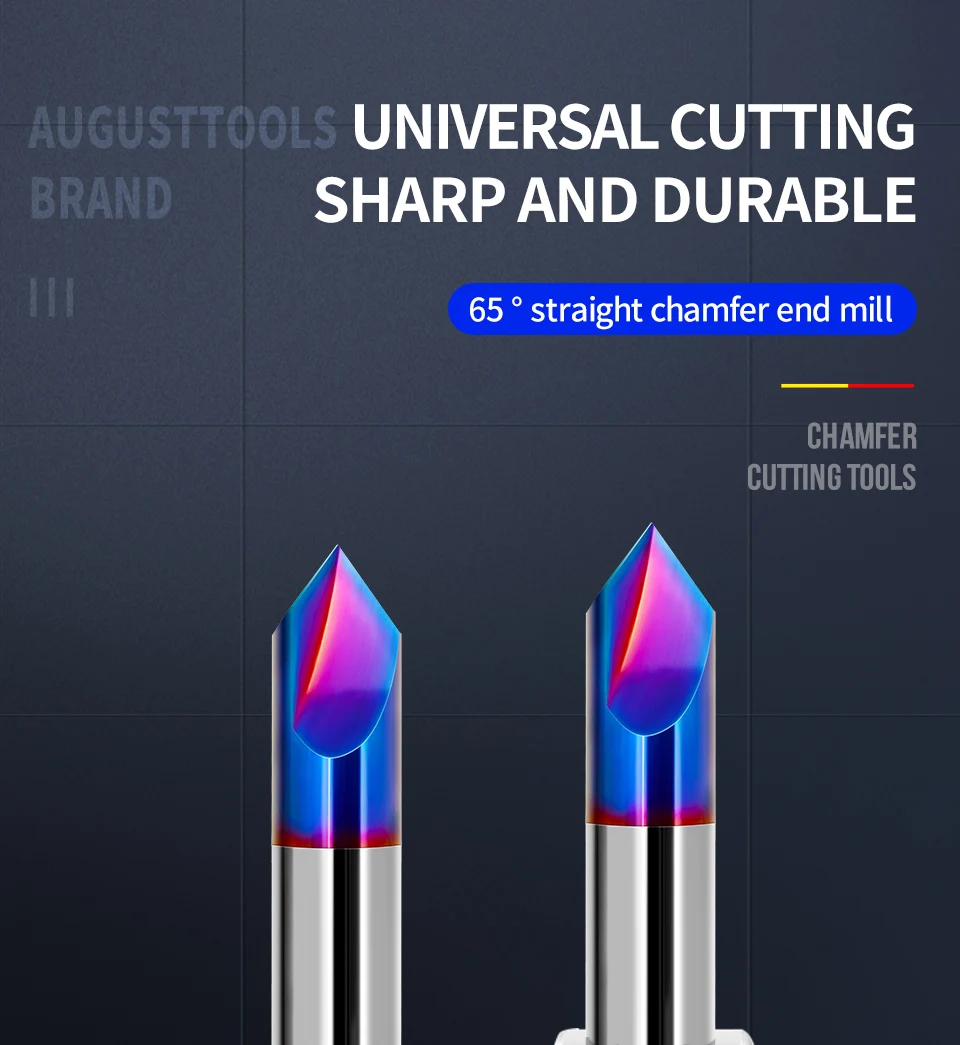 HRC65 Fasenfräser 3–12 mm 90-Grad-Hartmetall-Schaftfräser CNC-Maschinenfräser Nano blau beschichtet 2 3 Nuten Fräswerkzeuge – Detail 1