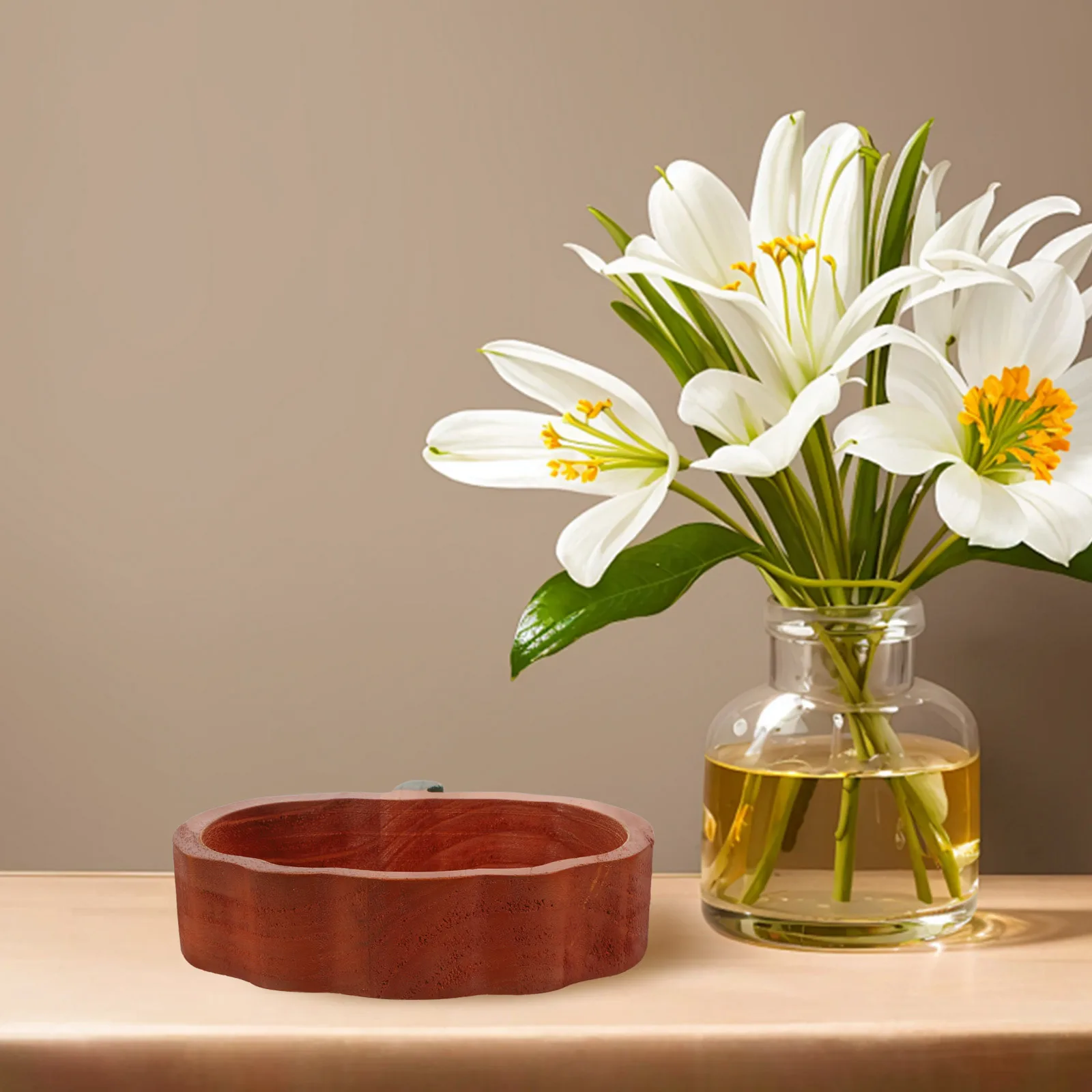 

Pumpkin Wooden Bowl Home Decor Fruit Snack Cake Tray Handcrafted Natural Wood Easy Clean Kitchen Counter Organizer