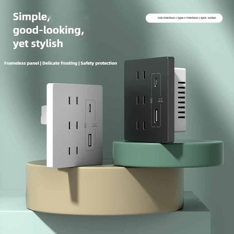 

Американско-мексиканская стандартная настенная розетка, 2-контактная и 4-контактная розетка с двумя USB-портами Type-C, 20 Вт, быстрая зарядка, 100–240 В, вилка 10 А