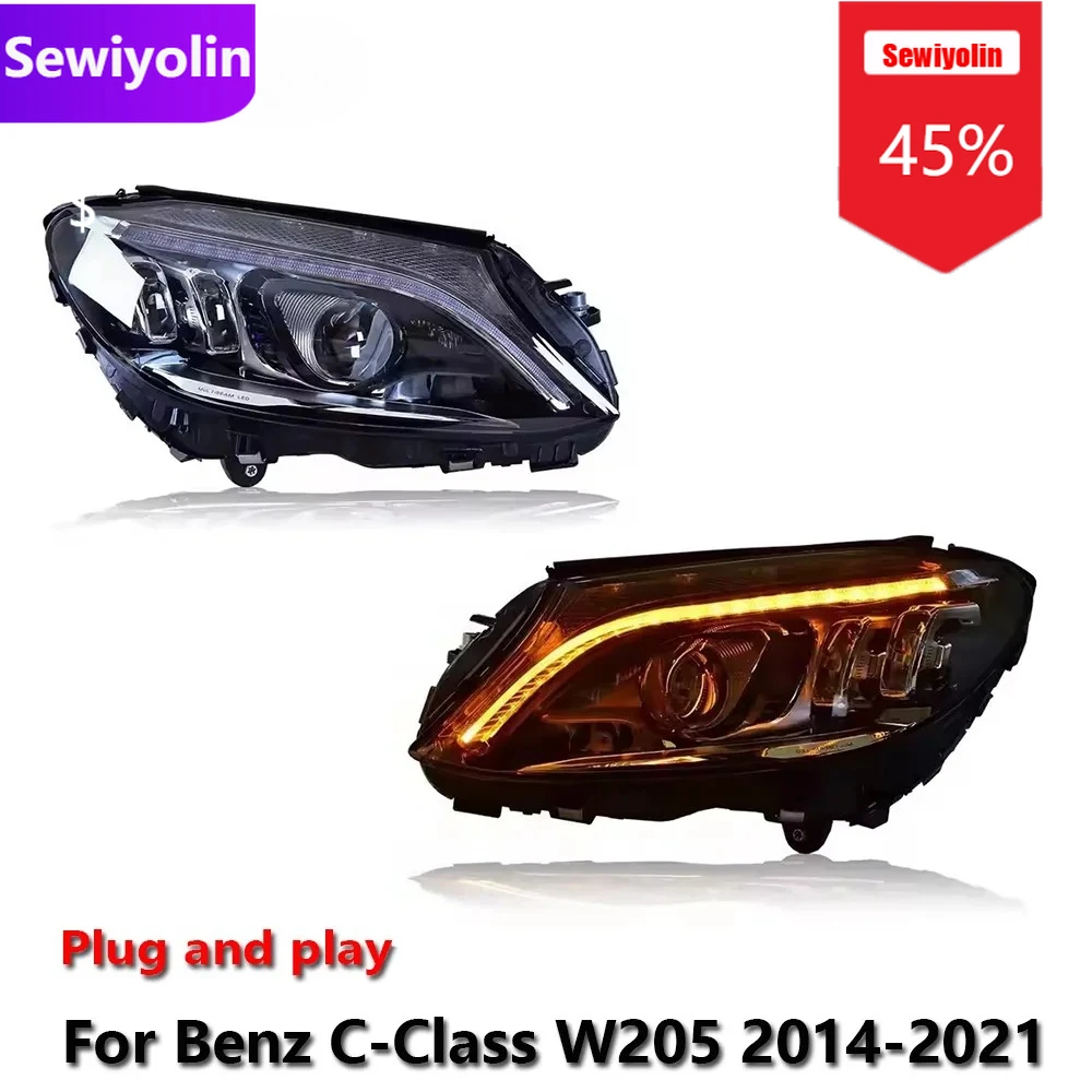 

Sewiyolin Car DRL LED Headlight Assemblies For Benz C-Class W205 2014-2021 Fog DRL Brake Turn Signal Lamp Plug And Play