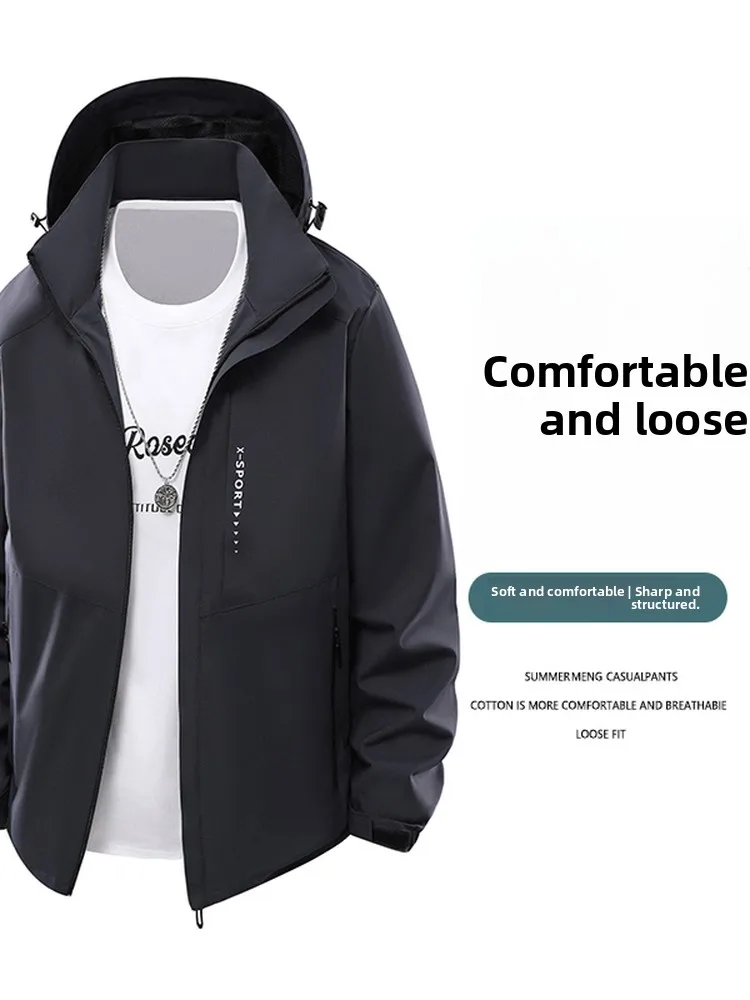 플러스 사이즈 방풍 아웃도어 등산 재킷 봄 가을 신상 캐주얼 스포츠 후드 코트 남성 청소년용 폴리에스터 섬유