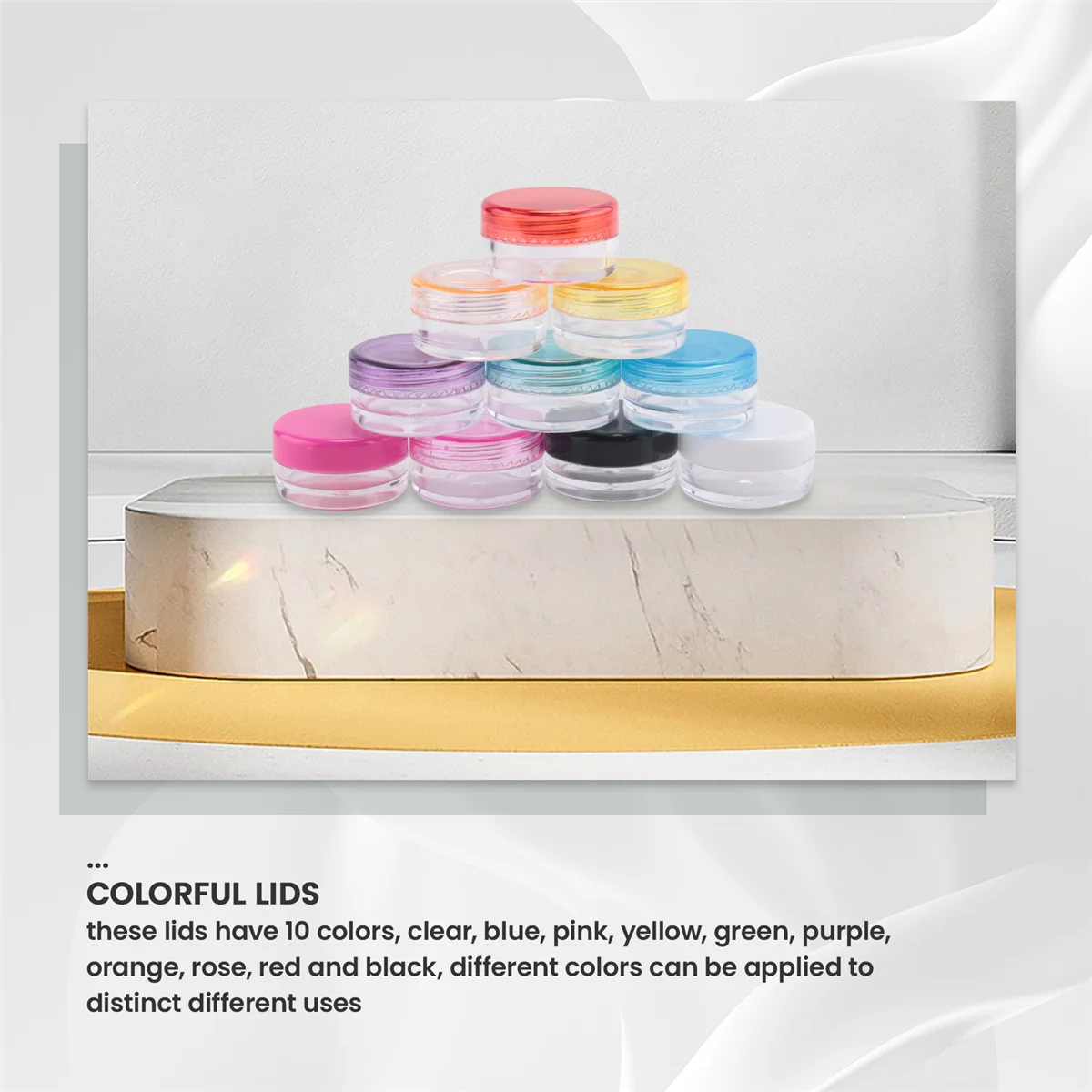 Big sale 50 Pieces Plastic Pot Jars Empty Cosmetic Container with Lid for Creams Sample Make-up Storage, 5 g, 10 Colors