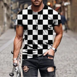 Summer 3D Printing T-Shirt for Men Simple Check Stripe Pattern Cool Breathable Short Sleeves Trendy Casual Tshirt Oversized top