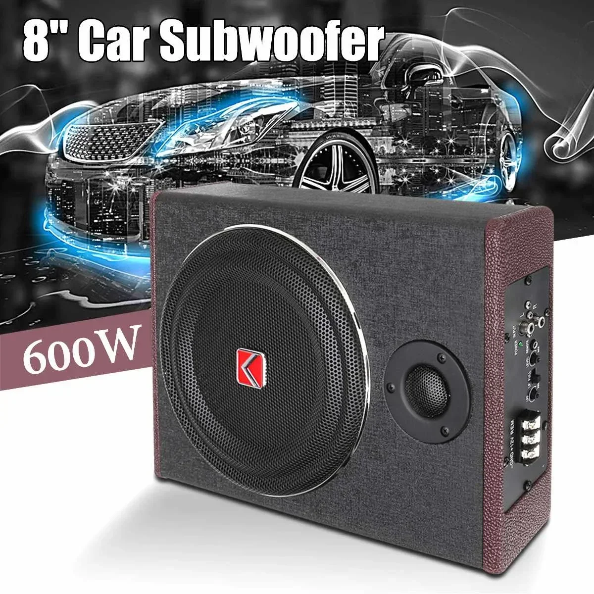 8 Inch 600W Car Subwoofer Speaker Active Under Slim Sub Woofer AMP Super Bass Stereo Speaker Amplifier Audio processor Body Kit