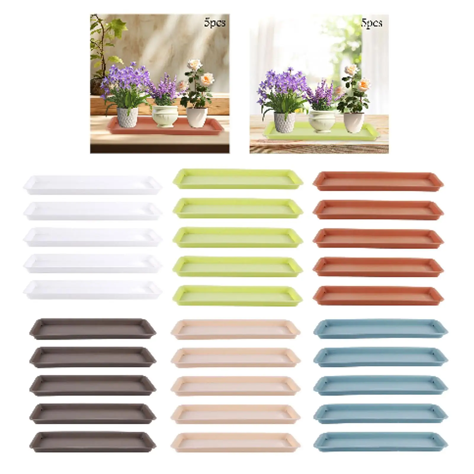 5x Plant Saucers Rectangular Plant Trays for Windowsill Indoors Outdoor Yard