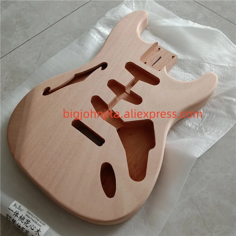 Unpaint Single Wave 6 strings Electric Guitar Body,3S Route F Hole Whole Mahogany Body Fit For ST Guitar  BJ349