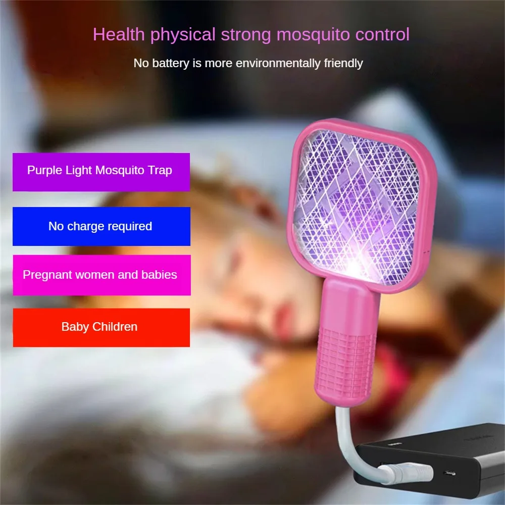 USB Mini Electric Mosquito Swatter UV Light Fly Bug Zapper Insect Racket Rechargeable Summer Fly Swatters Trap For Home Outdoor