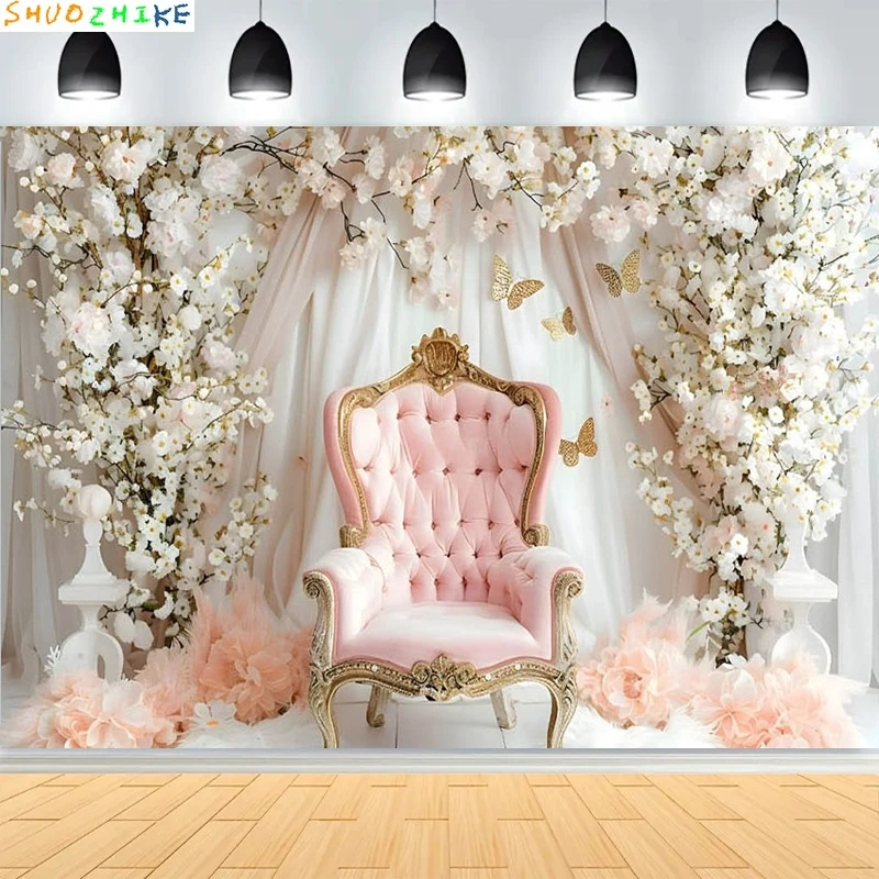 استحمام الطفل حفلة عيد ميلاد سعيد خلفيات للتصوير الفوتوغرافي الوليد الاطفال منطاد الهواء الأميرة الغابة الاستوائية صورة خلفية BB-44