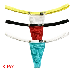 3 Pcs Ice Silk Men's Breif Decorative Button Thong Pocket Gstring  Pocket  Penis Sexy Men's T Pants Translucent  Men's Underwear