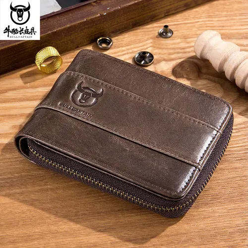 BULLCAPTAIN, recién llegado, Cartera de cuero RFID para hombre, Cartera de piel de vaca, monedero de marca de diseñador delgado, Billetera para hombres