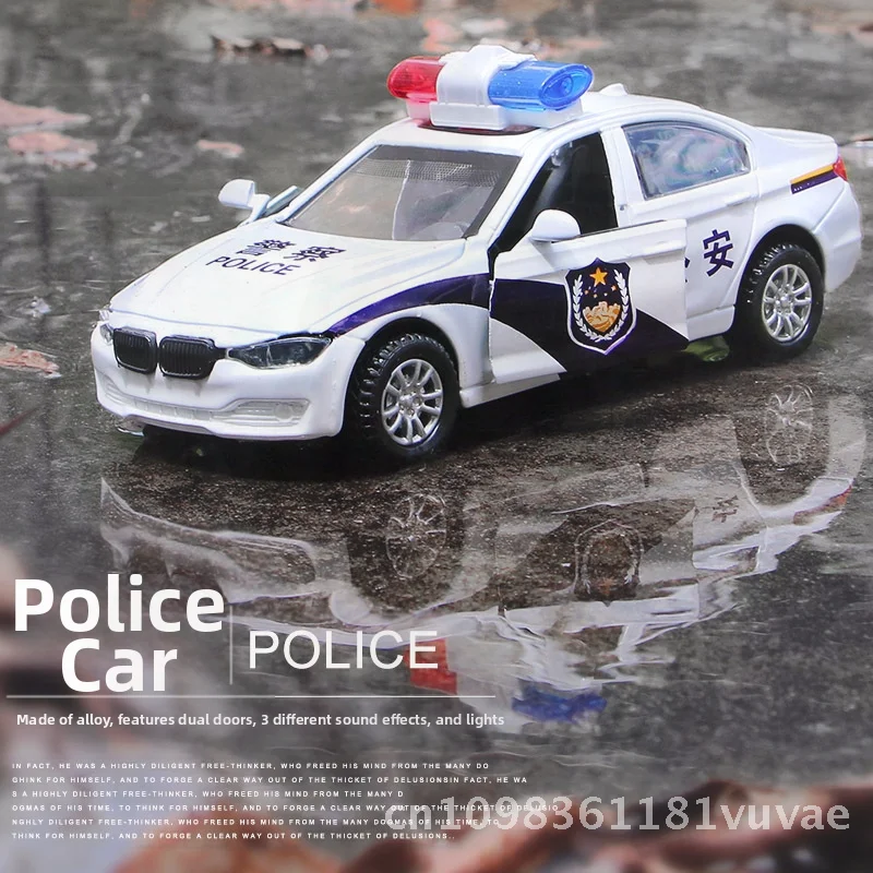 Giocattolo modello in lega di auto della polizia Huili in scala 1:32 con simulazione di luce e musica Auto da tirare indietro per bambini Educativo Nero SWAT Bianco